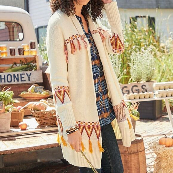 Matilda Jane Cream Aztec Fringe Cardigan -- XS - Picture 2 of 13